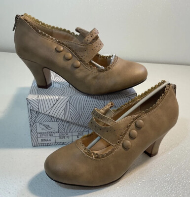 NEW CHASE CHLOE Taupe Leather Slip On Round Toe High