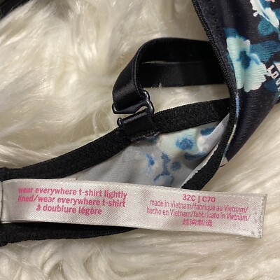 Victorias Secret PINK 32C Bra Black Floral Wear Everywhere T-Shirt