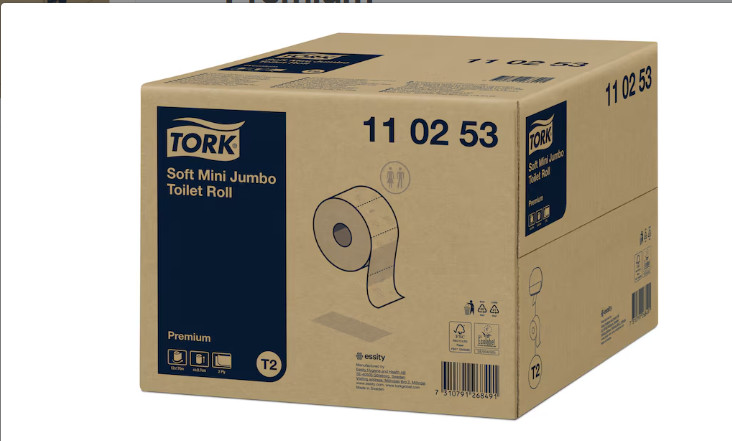 Tork Toilettenpapier Mini Jumbo Rolle 110253 - 2-lagig, Extra Weich, 12 Rollen x 170m, Weiß - Image 2