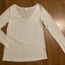 H&M White Viscose Deep V-neck Long Sleeve T-Shirt Top XS UK8