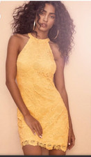 Lulus Love Poem Yellow Lace Mini Dress  SZ M