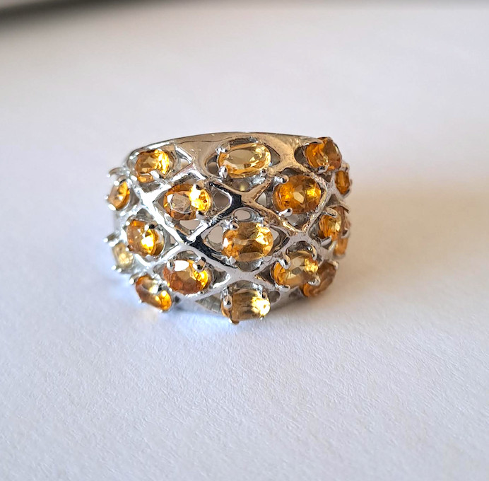 Bague citrine en argent 925 taille 54 avec monture en résille