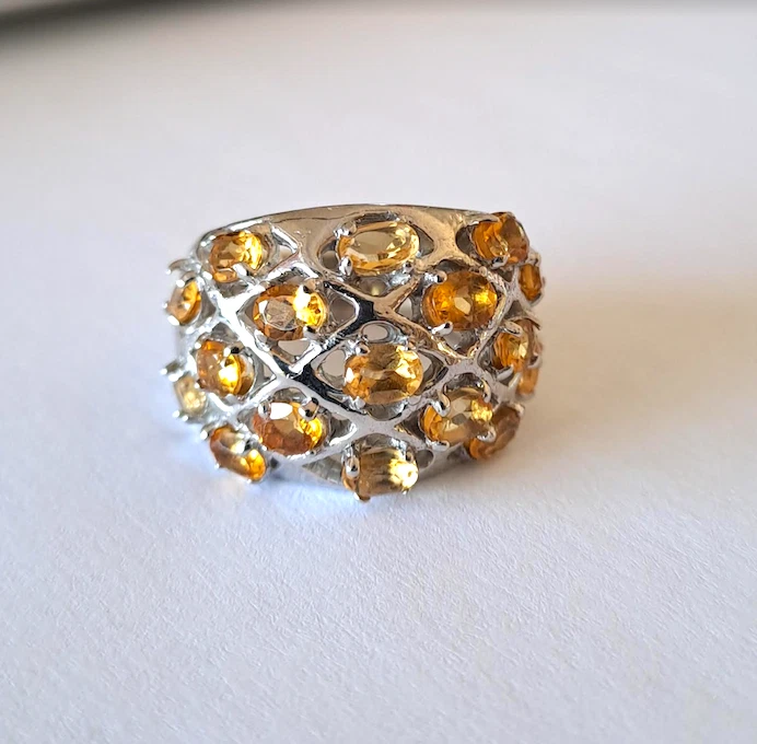 Bague citrine monture résille argent 925 T 54 - Photo 1/4