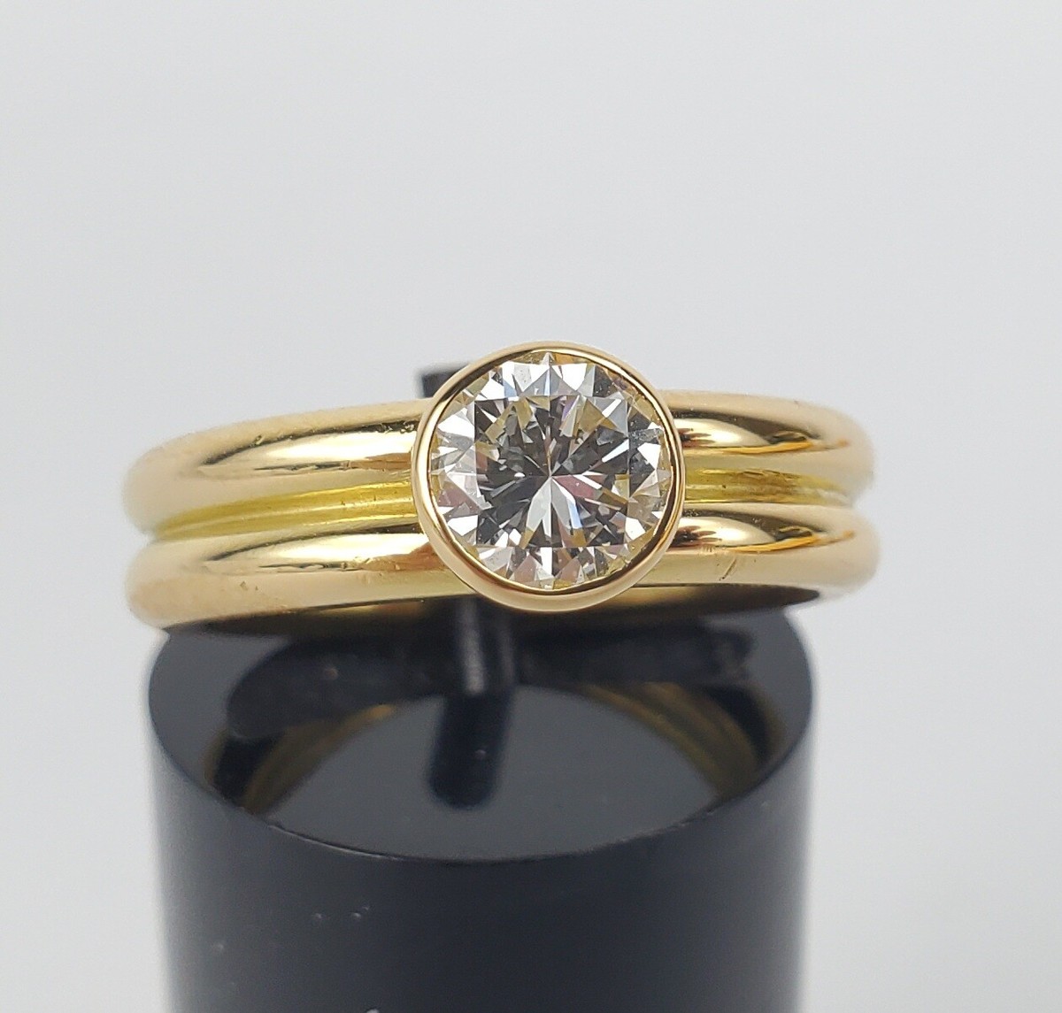 20k Yellow Gold Bezel Set Diamond Double Band Solitaire