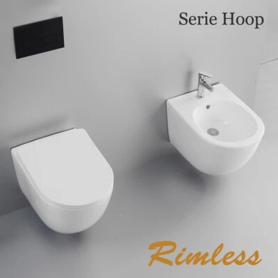 SANITARI SOSPESI FILO MURO COPRIVASO RALLENTATO VASO RIMLESS BIDET WC BAGNO HOOP