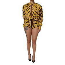 DOLCE & GABBANA Dress Yellow Leopard Long Sleeves Jumpsuit IT36/US2/XS 1880usd