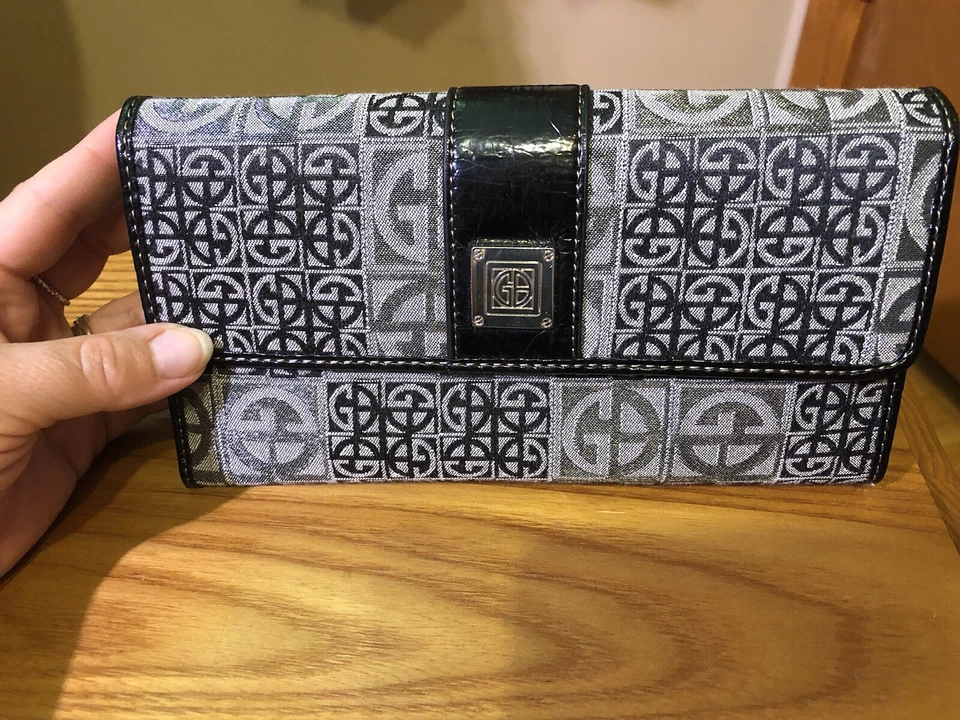 设计师 Giani Bernini 银色、黑色和灰色三折钱包 - 帆布和皮革 — 第 2/4 张图片