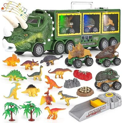 MARKENLOS Dinosaurier Spielzeug ab 3 Jahre 23 Stück Truck Spielzeug mit Lichtern und Tönen