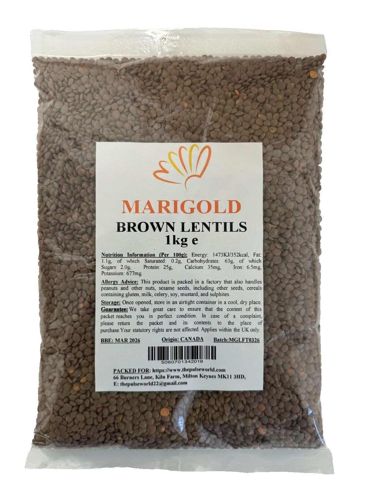 Marigold  Brown Lentils 1kg - (Brown Masoor Dal)