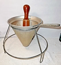 Vintage Wear-Ever Food Mill Ricer Strainer Sieve Colander on Stand Wood Pestle