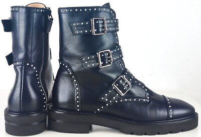Stuart Weitzman Jesse Lift Stiefeletten Boots mit Nieten Leder Schwarz Gr.37 NEU