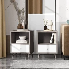Set of 2 Nightstand Wood Bedside Table End Table Open Shelf w/Drawer Furniture