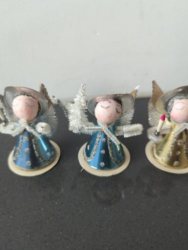 Vintage 4 NATALE alato, bottiglia pennello albero ANGELO ORNAMENTO, Giappone M16 - Foto 3 di 8