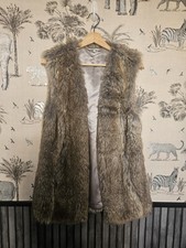 Peacocks Faux Fur Gilet Size 10 Brown Long Teddy Waistcoat