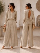 Capri Open Back Tie Shirt Linen Blend Cream W...