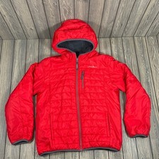 Eddie Bauer Puffer Jacket Reversible XL 16 Red Gray Outdoor Gorpcore Faux Fur