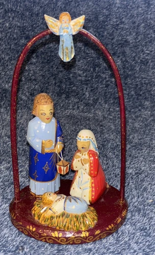 Vintage Beautifully Hand Carved - Hand Painted Wooden Russian Nativity