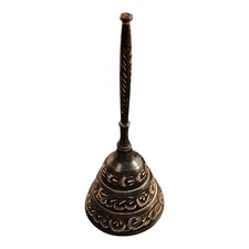Vintage India Brass Engraved Floral Bell 7" Black Finish Dinner Supper Concierge