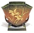 Vtg ROSEVILLE Pottery Brown Zephyr Lily Fan Vase #206-7  Stunning!  Ex Condition