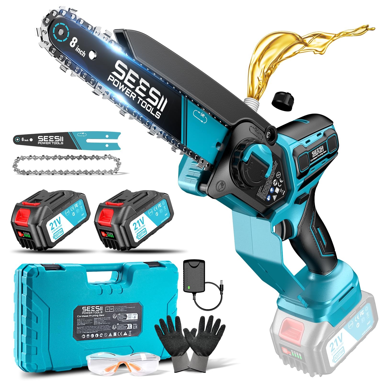 Mini Motosega SEESII Brushless 1000W | 2 Batterie 21V 4000mAh | Kit Completo