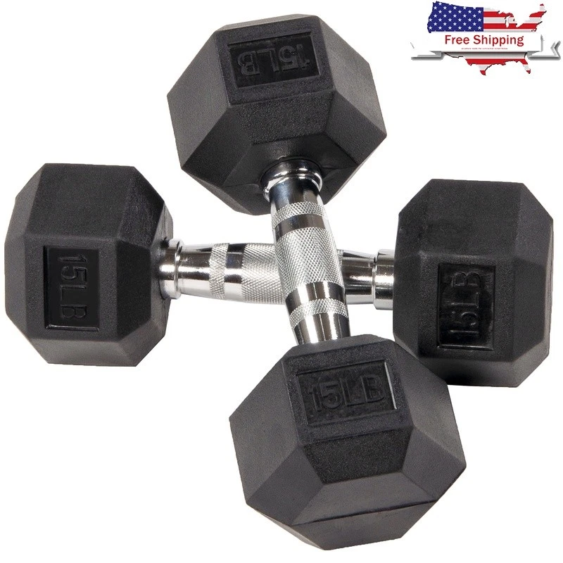 Rubber Encased Hex Dumbbells Non Slip Grip Weight Training Fitness Equipment New