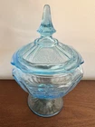 Blue Depression Glass “Mayfair” Open Rose Candy Dish With Lid Excellent