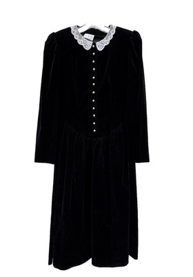 Vintage 1980's You Too Babes Velveteen Dress Gothic Victorian Lace Collar size 5