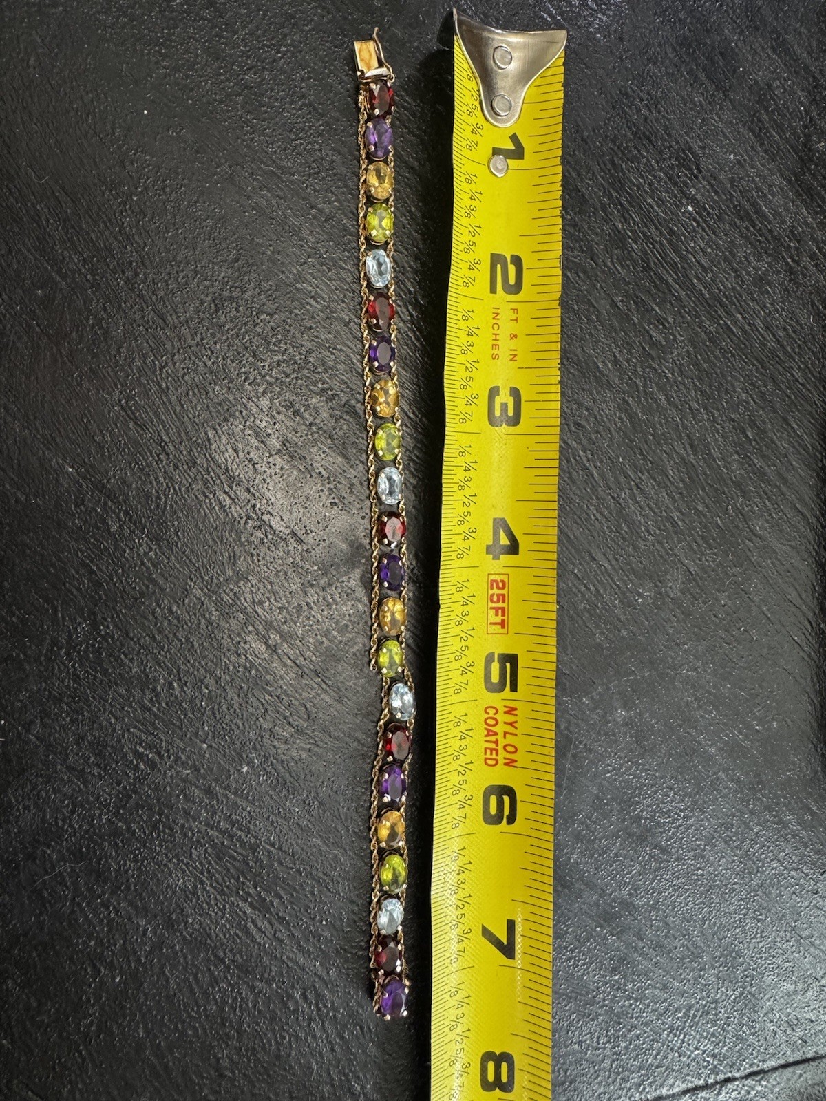 Multicolor Gemstone Solid 10k Yellow Gold Bracelet - image 1