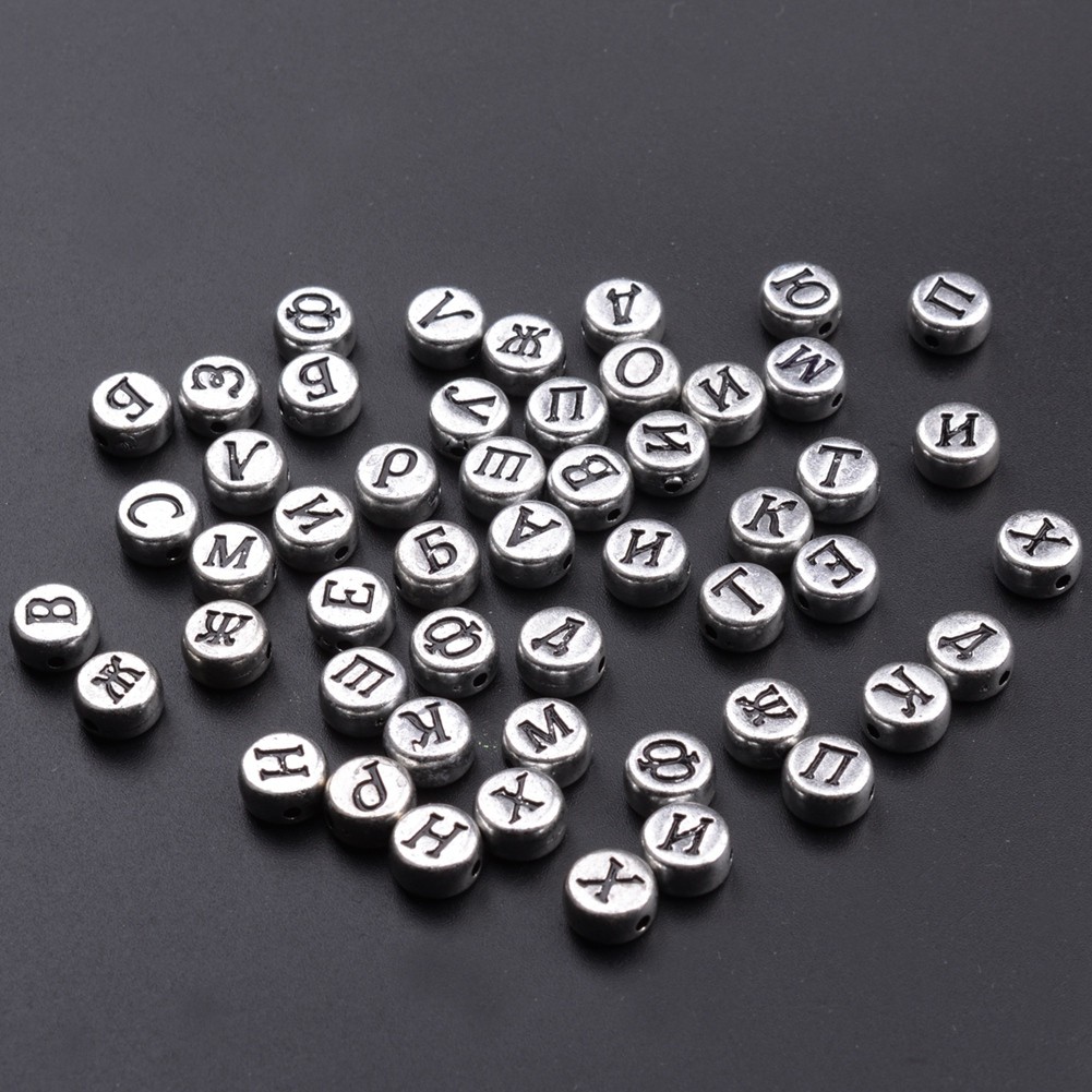 100pcs DIY Russian Letters Round Acrylic Beads For Jewelry Accessories Excellent