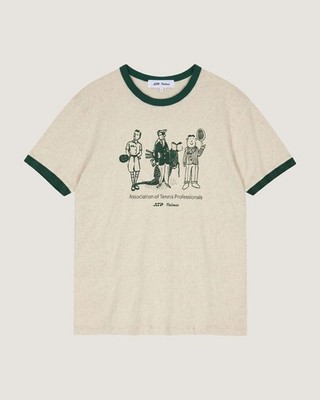 New Palmes + ATP Tennis Tshirt Size Large Beige/Green Short Sleeve