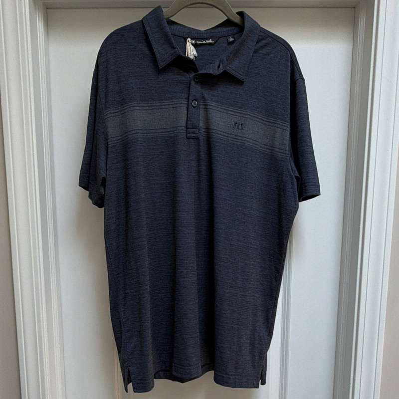 New Travis Mathew Men's L Blue Short Sleeve Collared Polo Shirt Heater 2.0