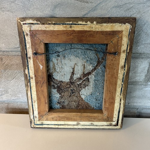 Antique 19th Century French? Petite Needle Point Wood Frame Tapestry Stage Deer - Picture 6 of 12