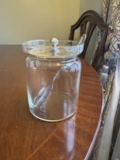 Vintage Cut Glass Jam Preserve Pot Jar with EPNS Silver Plate Lid & Spoon
