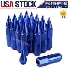 20PCS M12X1.5 Cap Spiked Extended 60mm Blue Tuner Aluminum Wheels Rims Lug Nuts