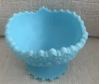 VTG Fenton Blue Satin Milk Glass Pedestal Dish Bowl  Candy Dish 7” Diameter VGC
