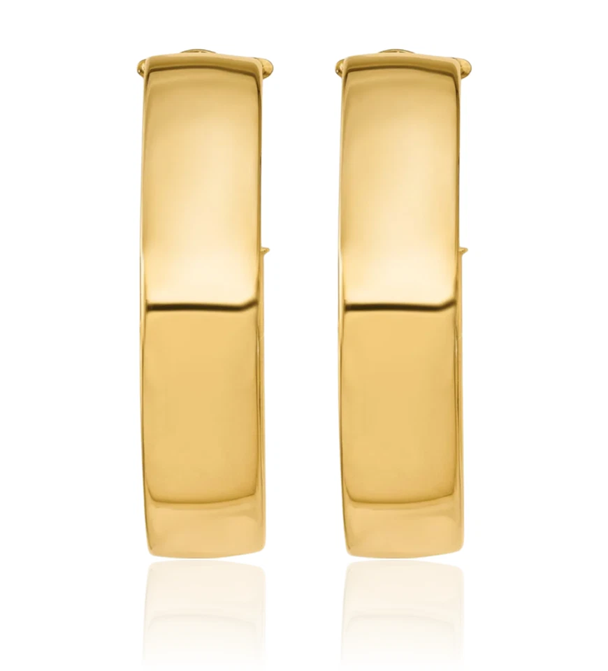 14K Solid Yellow Gold 6.75mm Oval Omega Clip Back Medium Hoop Earrings - Image 3 of 4