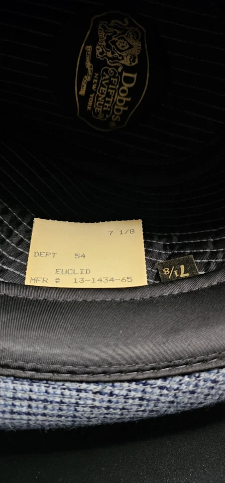 Vintage Dobbs Fifth Avenue New York Wool Tweed Fedora Grey & Navy  Size 7 1/8 - Image 3 of 4