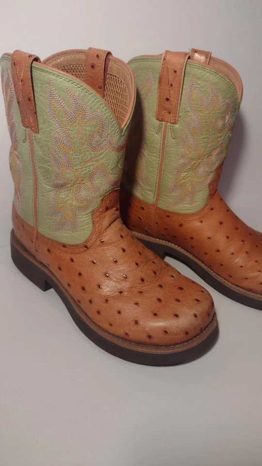 Twisted X Ostrich 6.5 M leather Green Mid-shaft western cowgirl boot *104 - Image 4 of 4
