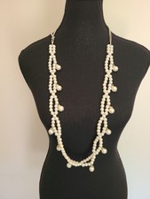 Women's Long Layered White Faux Pearl Necklace