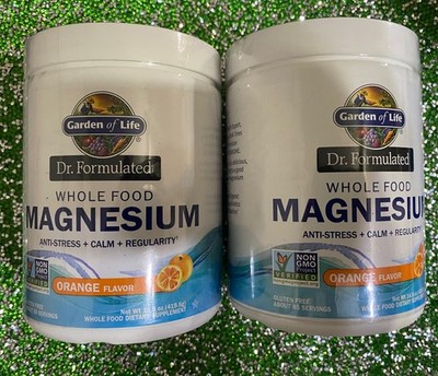 2-Pack Garden of Life Whole Food Magnesium Powder 14.8oz Each Orange Exp 05/26
