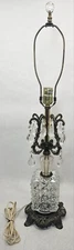 Vintage Hollywood Regency Style Diamond Cut Glass Prisms Brass Lamp 29"