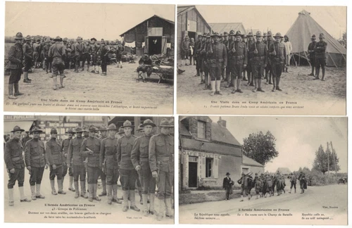 AM2208 - WW1 - USA, AMERICAN TROOPS in FRANCE, HISTORICAL PICS - 4x PC