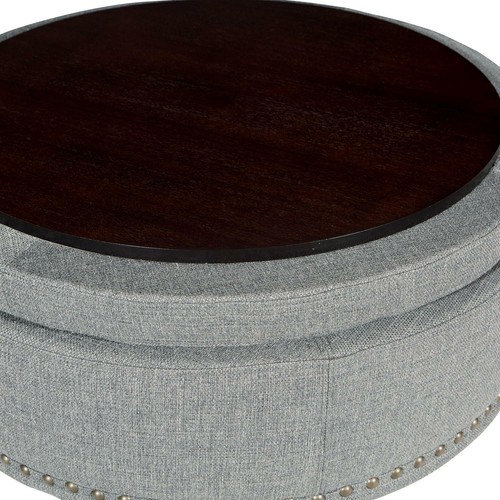 Large Round Storage Ottoman w/ Flip Top Surface Nailhead Trim Footrest Home NEW - 第 2/28 張圖片