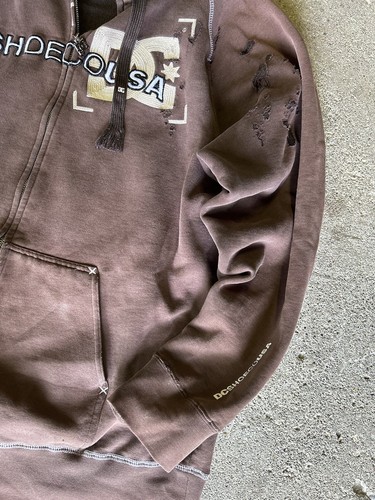 Vintage DC Shoe Co Hoodie Y2K Skater Goth Distressed Zip Up 00s Skateboard Sz. L - Picture 6 of 8