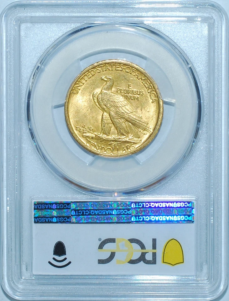 Золотая монета номиналом 10 долларов 1907 PCGS MS64+ без девиза с головой индейца - Изображение 3 из 3