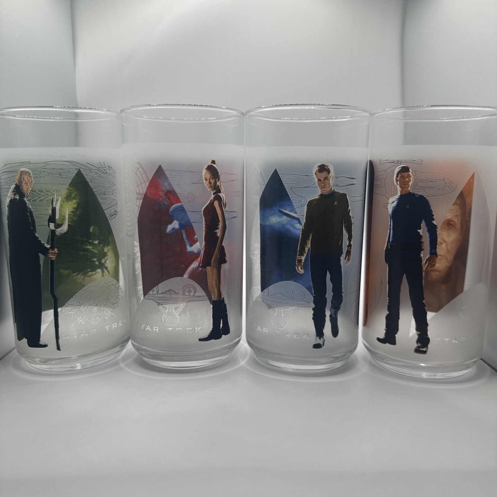 Star Trek Collectible 4 Glass Cups 2008 Burger King Complete Set Decor