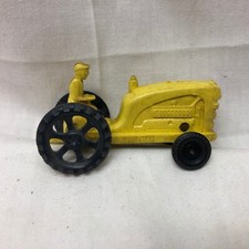 Vintage Wanna Toys Yellow Plastic Tractor With Farm Driver Made in USA