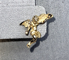 Guardian Angel Lapel Pin Wings Gold Toned holding Amber Rhinestone
