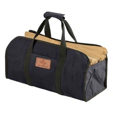WHITEDUCK Durable Black Wax Canvas Tuff Log Carrier Fireplace Firewood Tote Bag