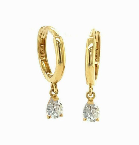 14k Yellow Gold Pear Shape Birthstone Huggie Earrings - Picture 2 of 5